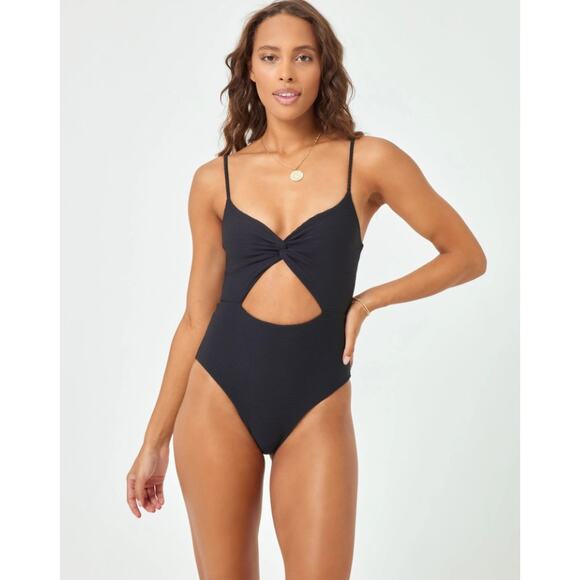 L SPACE Women's Kyslee One Piece Swimsuit XL Black Eco Chic Repreve Twist NWT